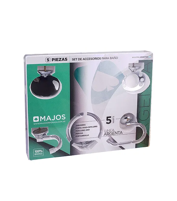 [490] Set de Accesorios para Baño Argenta 5 piezas cromo con toallero aro Majos