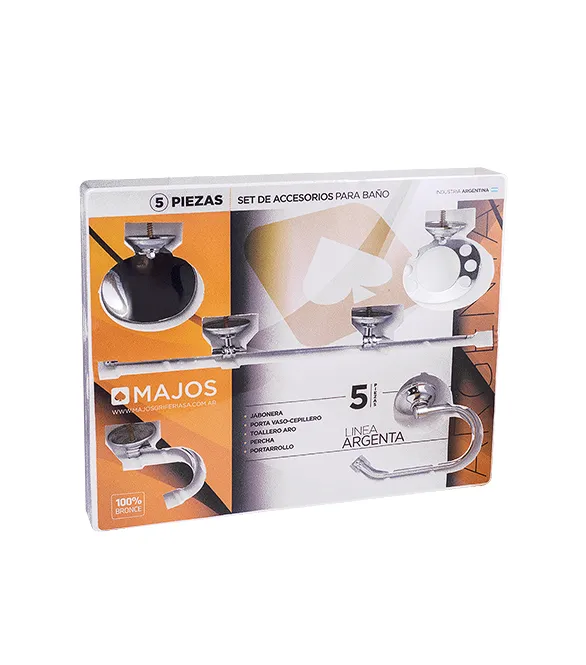 [99191] Set de Accesorios para Baño Argenta 5 piezas cromo con toallero barral Majos
