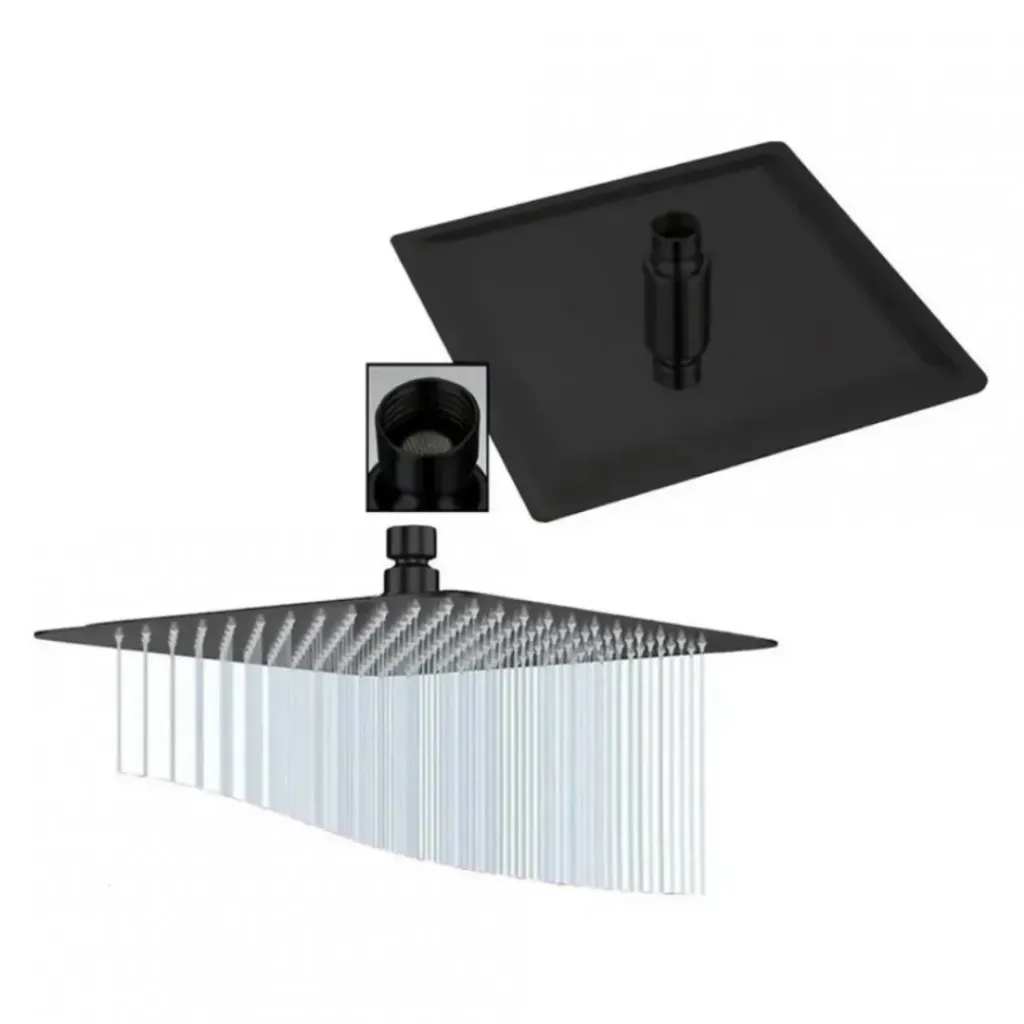 [4241] FLOR DUCHA/LLUVIA 8" MOZART NEG.CUAD200X200 AC.INOX 9933