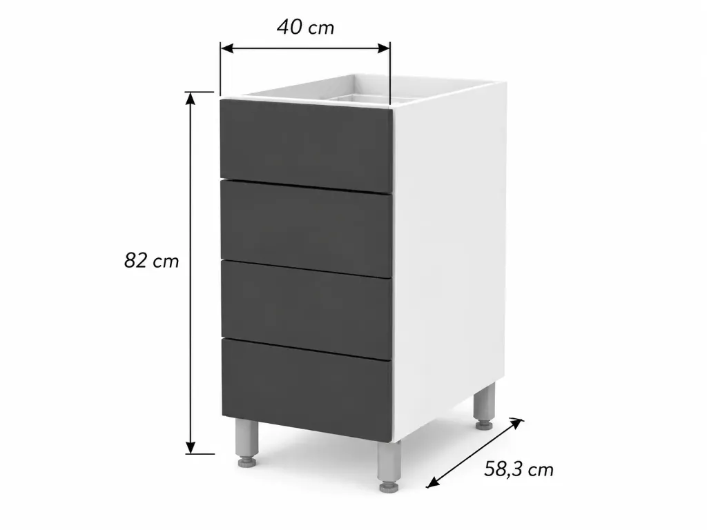 Cajonera 4 cajones Bajo Mesada Cocina 40cm Itar