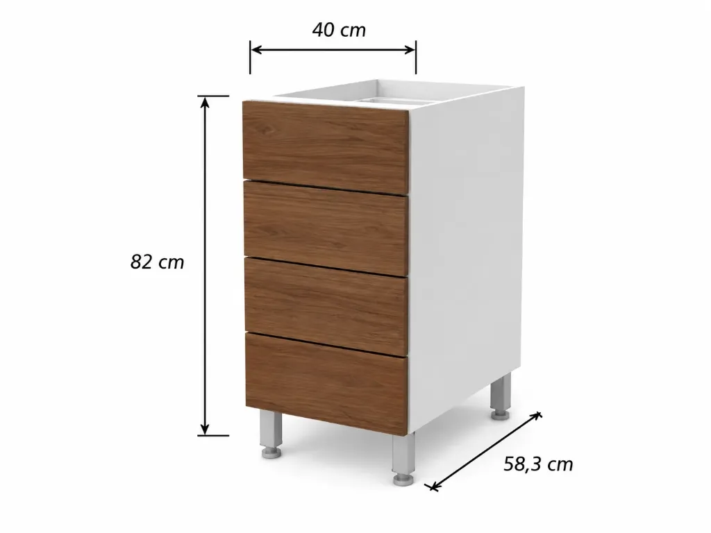 Cajonera 4 cajones Bajo Mesada Cocina 40cm Itar