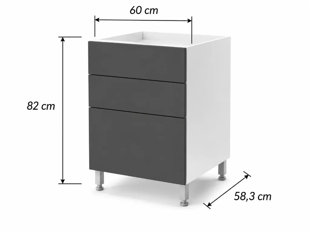 Cajonera 3 cajones 60cm Cocina Bajo Mesada Itar