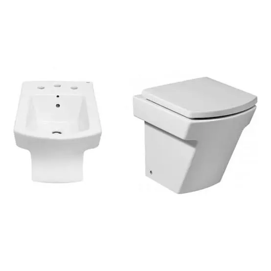 Combo Roca Hall inodoro corto con bidet 3 agujeros blanco