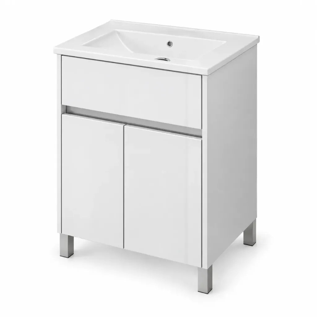 Vanitory Schneider Nature 50 cm Blanco Brillante con Mesada Silton Marmolina