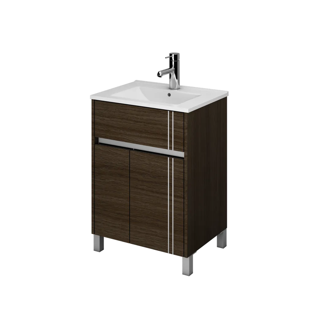 Vanitory de Pie Schneider Nature 50 cm Wengue con Bacha de Marmolina