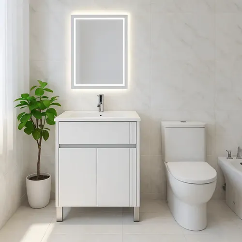 Vanitory de Pie Schneider Nature 80 cm Blanco Brillante con Bacha de Loza