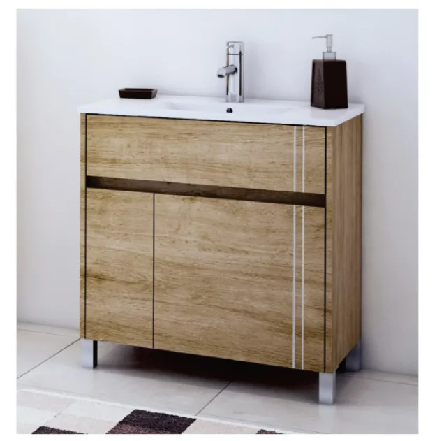 Vanitory de Pie Schneider Nature 70 cm Cajú con Bacha de Loza