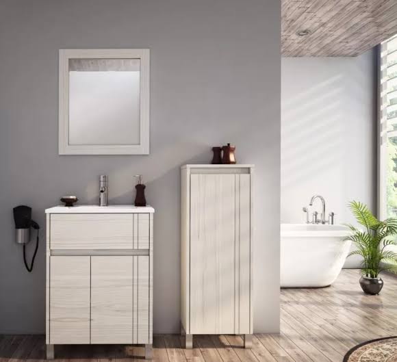 Vanitory de Pie Schneider Nature 70 cm Blanco Texturado con Bacha de Loza