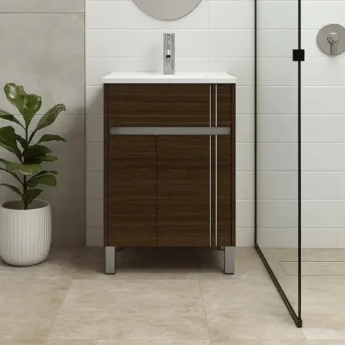 Vanitory de Pie Schneider Nature 70 cm Wengue con Bacha de Loza