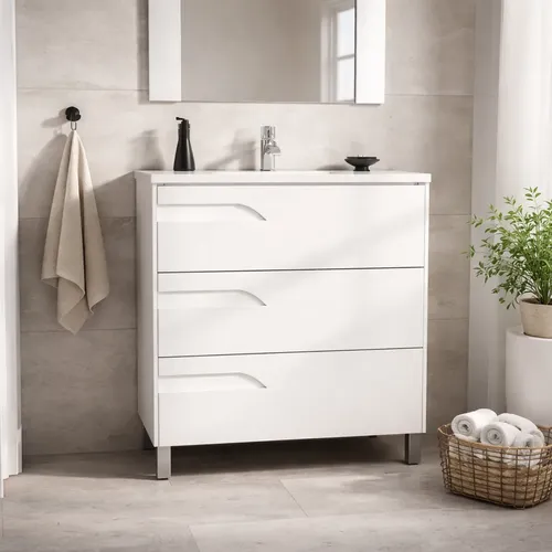 Vanitory de Pie Schneider Rivo 100 cm Blanco con Bacha de Loza