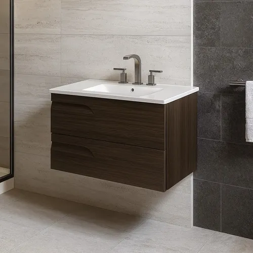 Vanitory Colgante Schneider Rivo 80 cm Wengue con Bacha de Loza