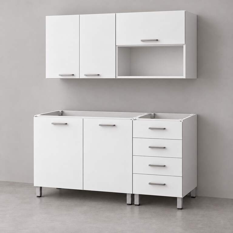 Mueble de cocina lineal 1,20 m con cajonera y portamicroondas 80 + 40 cm LINEA BOX