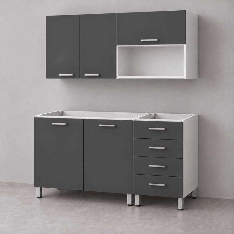 Mueble de cocina lineal 1,20 m con cajonera y portamicroondas 80 + 40 cm LINEA BOX
