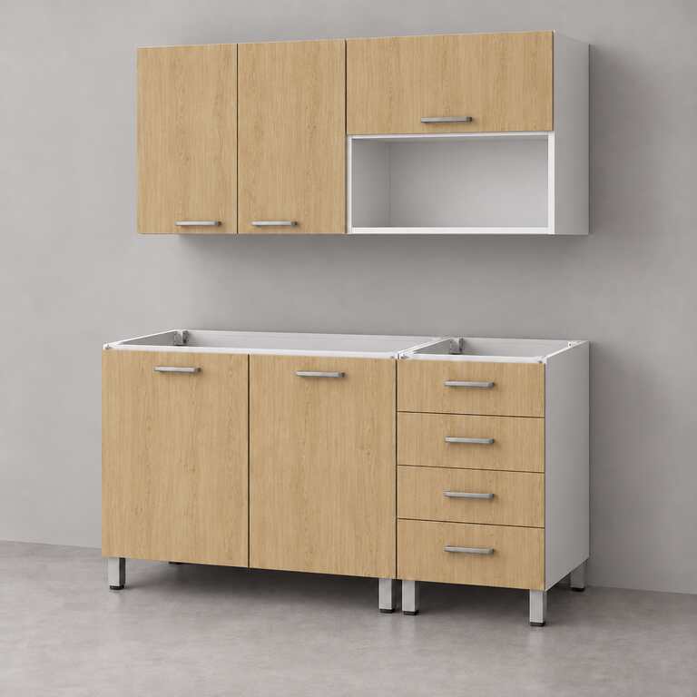 Mueble de cocina lineal 1,20 m con cajonera y portamicroondas 80 + 40 cm LINEA BOX