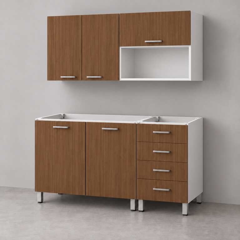 Mueble de cocina lineal 1,20 m con cajonera y portamicroondas 80 + 40 cm LINEA BOX