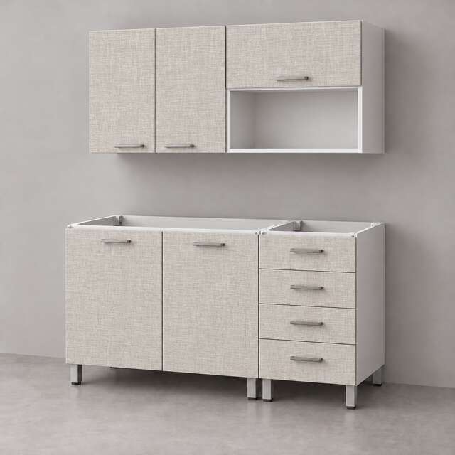Mueble de cocina lineal 1,20 m con cajonera y portamicroondas 80 + 40 cm LINEA BOX