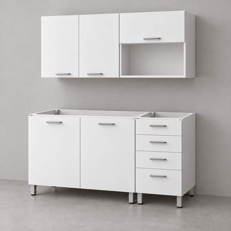 Mueble de cocina lineal 1,40 m con cajonera y portamicroondas 100 + 40 cm LINEA BOX