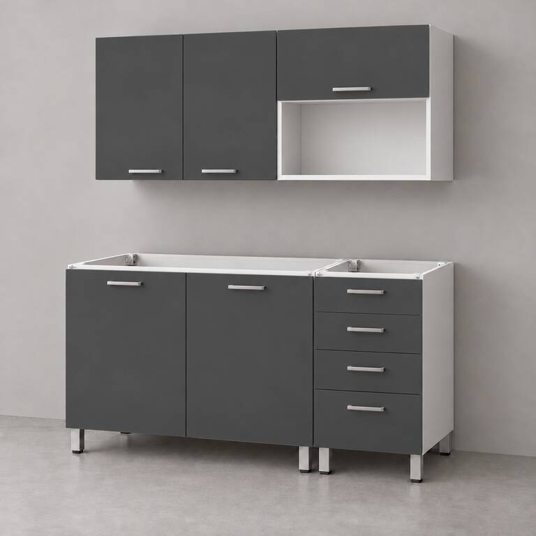 Mueble de cocina lineal 1,40 m con cajonera y portamicroondas 100 + 40 cm LINEA BOX