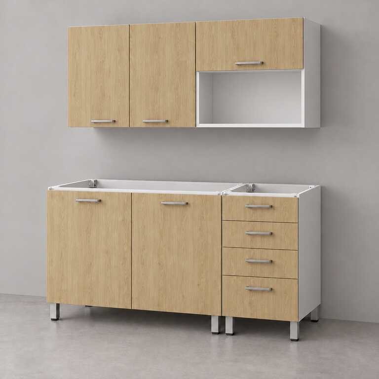 Mueble de cocina lineal 1,40 m con cajonera y portamicroondas 100 + 40 cm LINEA BOX