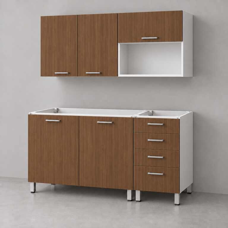Mueble de cocina lineal 1,40 m con cajonera y portamicroondas 100 + 40 cm LINEA BOX