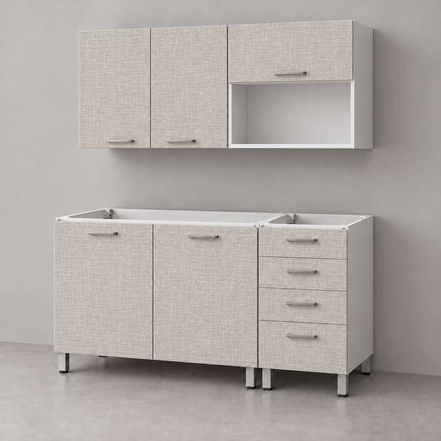 Mueble de cocina lineal 1,40 m con cajonera y portamicroondas 100 + 40 cm LINEA BOX