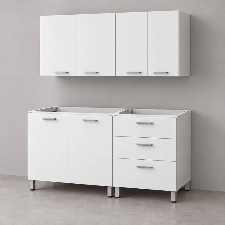 Mueble de cocina lineal 1,40 m con cajonera y alacenas 80 + 60 cm LINEA BOX
