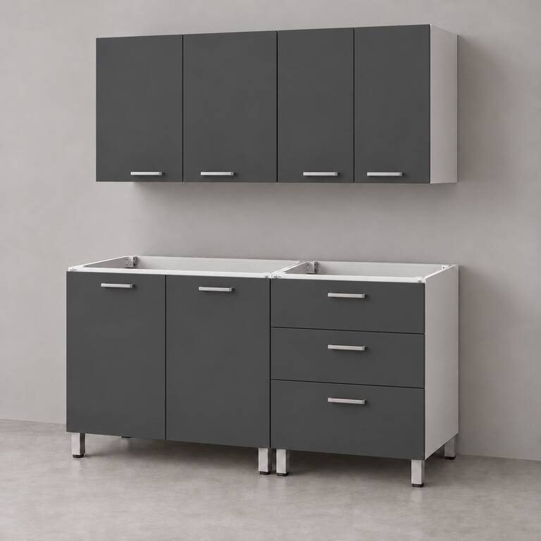 Mueble de cocina lineal 1,40 m con cajonera y alacenas 80 + 60 cm LINEA BOX