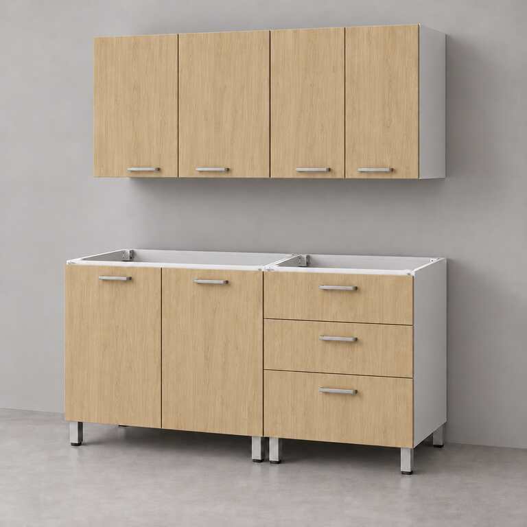 Mueble de cocina lineal 1,40 m con cajonera y alacenas 80 + 60 cm LINEA BOX