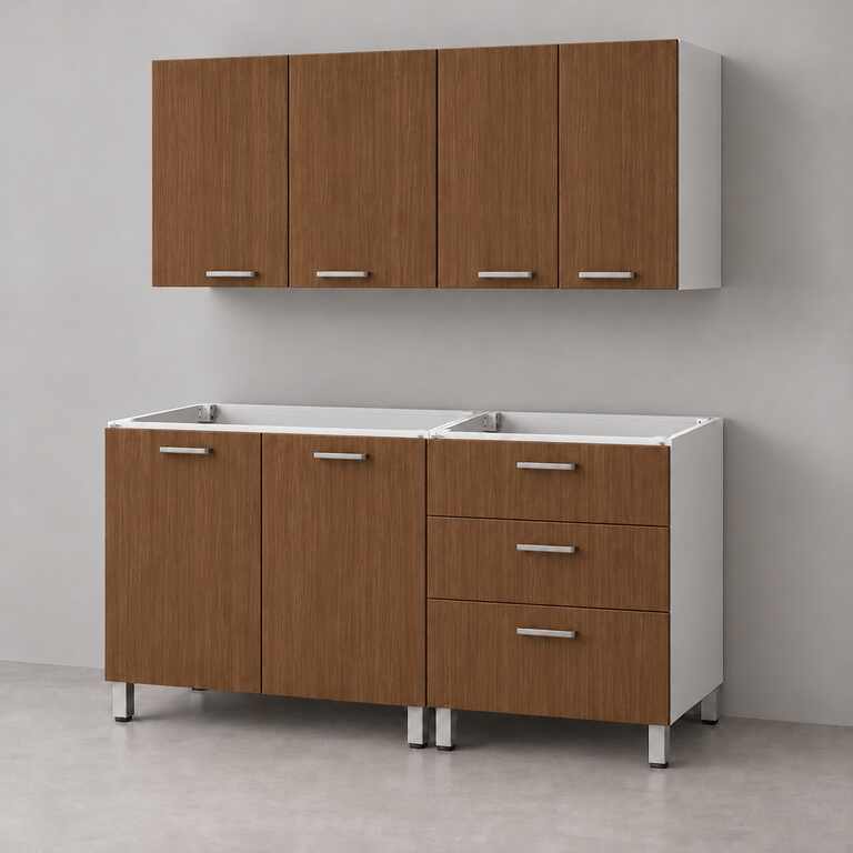 Mueble de cocina lineal 1,40 m con cajonera y alacenas 80 + 60 cm LINEA BOX