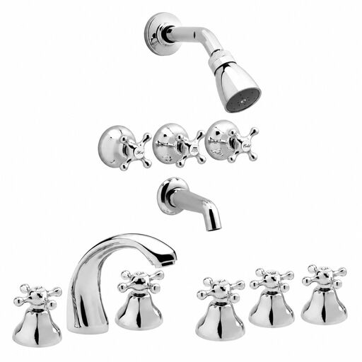 [KIT-PEI-CROMO-Y-CR] Juego completo de grifería para baño doble comando Peirano Cromo Y cromo