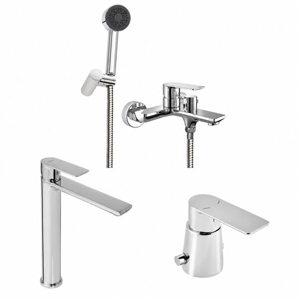 [KIT-PEI-VERA-ALTO-EXT-CR] Juego completo de grifería para baño monocomando con lavatorio alto y ducha exterior Peirano Vera cromo