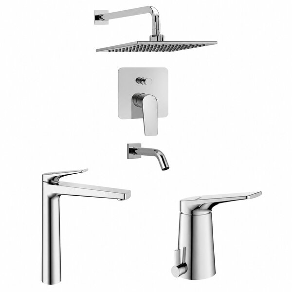 [KIT-PEI-WAVE-ALTO-EMB-CR] Juego completo de grifería para baño monocomando con lavatorio alto y ducha de embutir Peirano Wave cromo