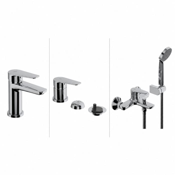 [KIT-FV-HALO-CR] Juego completo de grifería para baño monocomando FV Halo cromo