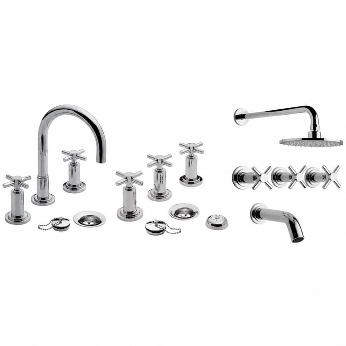 [KIT-FV-TEMPLE-CR] Juego completo de grifería para baño doble comando FV Temple cromo